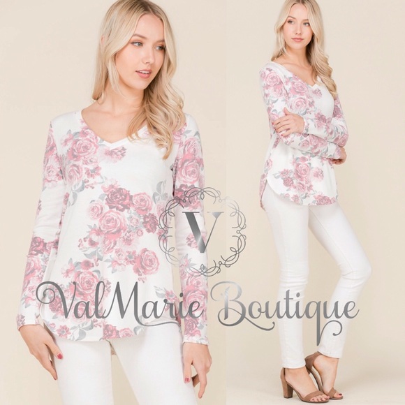 LAST 2! Floral soft long sleeve top - Picture 2 of 6